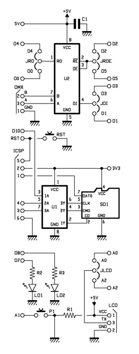 Принципиальная схема платы расширения Arduino DMX Shield.